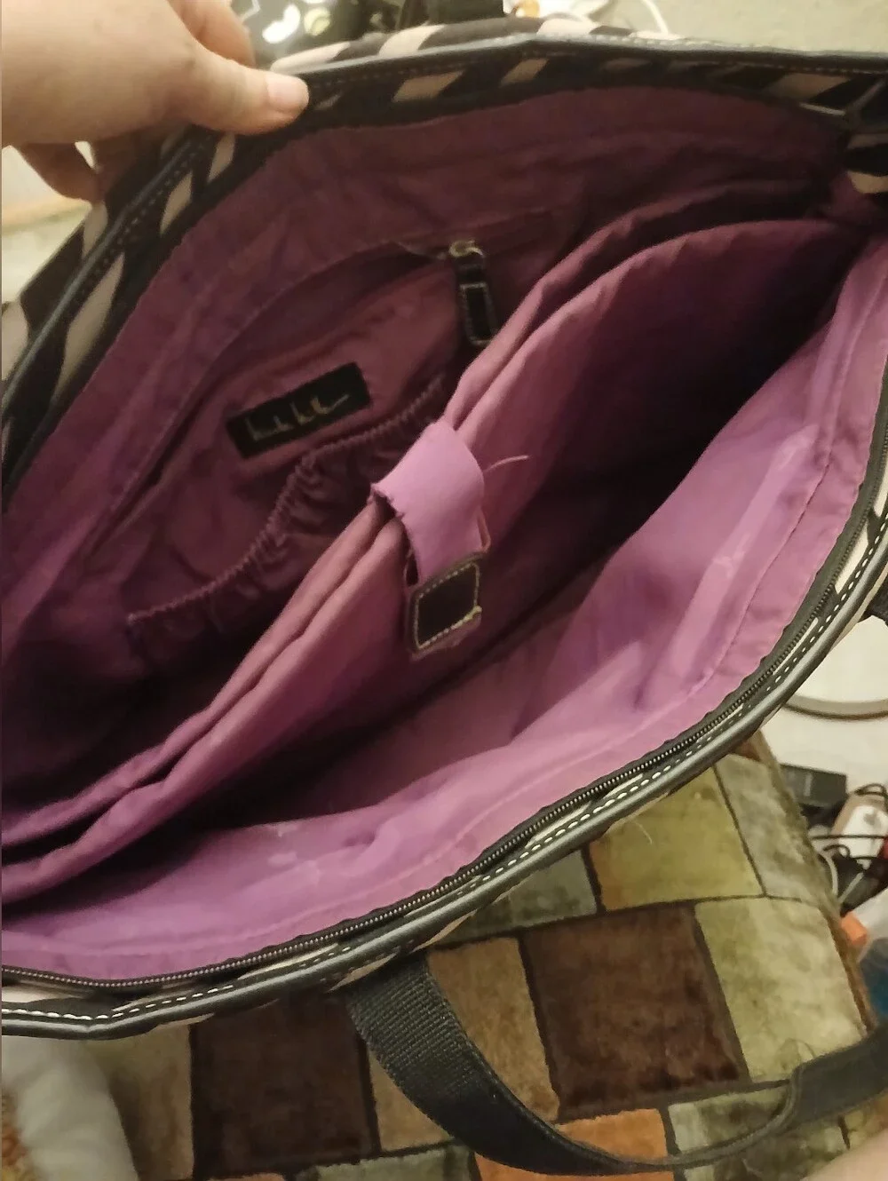 Nicole Miller Purple Interior Zebra Accent Laptop Bag